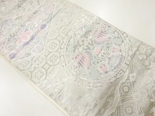 JAPANESE KIMONO / ANTIQUE FUKURO OBI / SILK / WOVEN PLATE PATTERN